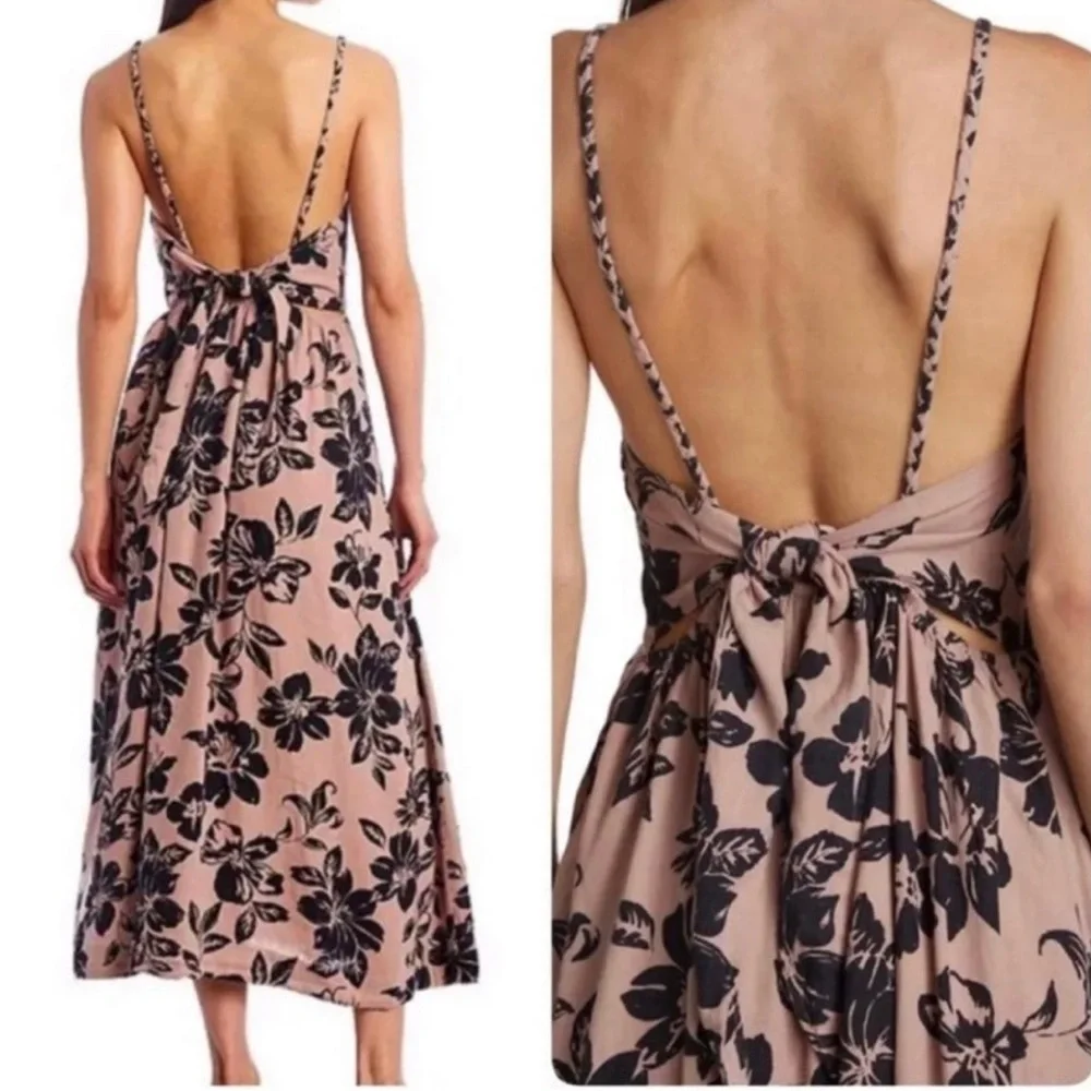 Free People Pink Floral Maxi Dress with Black Print